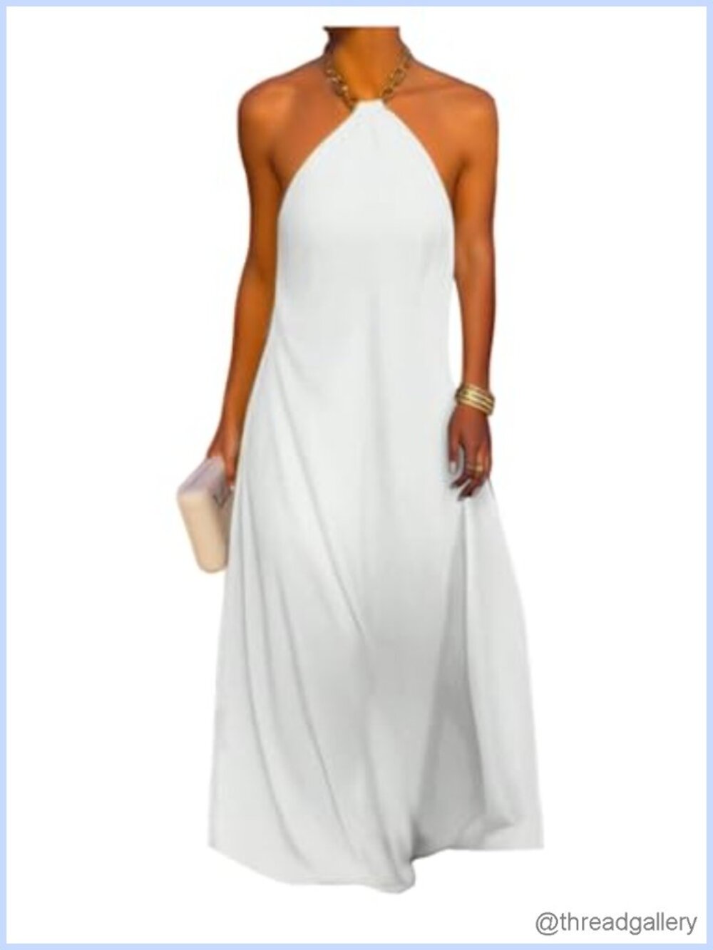 Women's Sleeveless Chain Halter Backless Flared Maxi Formal Dress